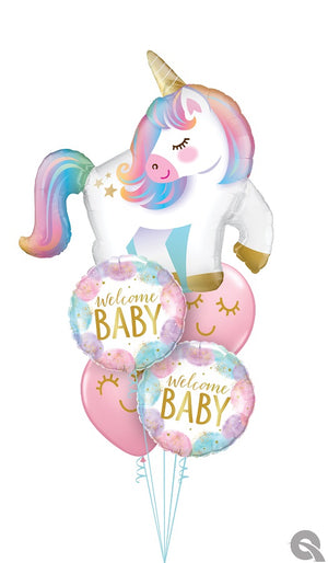 Pastel Unicorn Welcome Baby Balloon Bouquet
