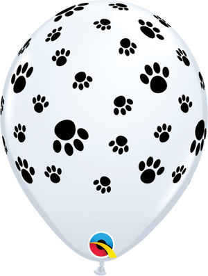 11 inch Animal Paw Prints Around White Balloon with Helium Hi Float