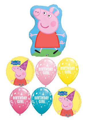 Peppa Pig Birthday Girl Balloon Bouquet with Helium Weight