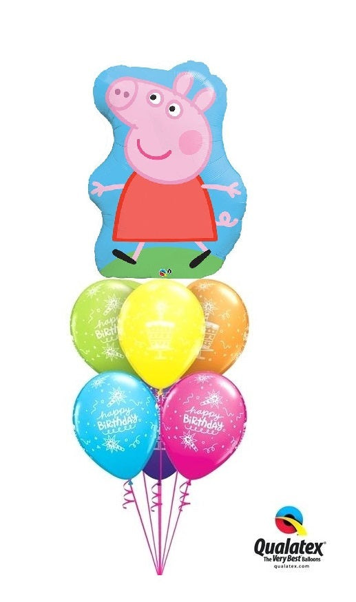 Peppa Pig Birthday Balloon Bouquet with Helium and Weight