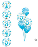 Pick An Age Birthday Boy Blue Dots Number Balloons Bouquet
