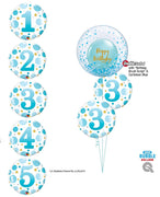 Pick An Age Birthday Boy Number Blue Dots Bubble Balloon Bouquet