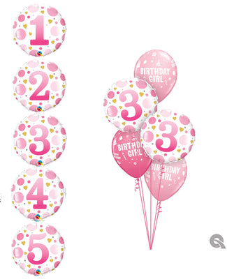 Pick An Age Birthday Girl Number Pink Dots Balloons Bouquet