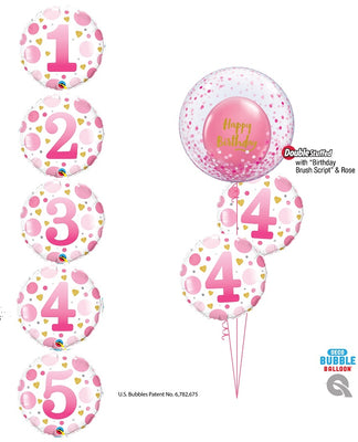 Pick An Age Birthday Girl Number Pink Dots Bubble Balloons Bouquet