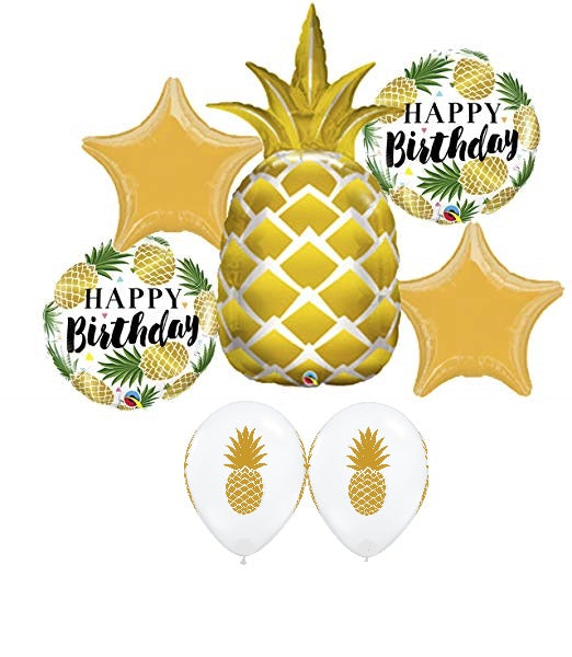 Gold Pineapple Happy Birthday Balloon Bouquet