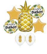 Hawaiian Luau Gold Pineapple Birthday Balloon Bouquet Helium Weight