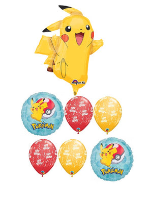 Pokemon Pikachu Birthday Balloon Bouquet with Helium and Weight