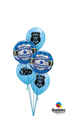 Police Car Badge Happy Birthday Balloon Bouquet wit Helium and Weight