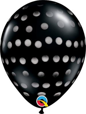 11 inch Polka Dots Onyx Black Balloons with Helium and Hi Float