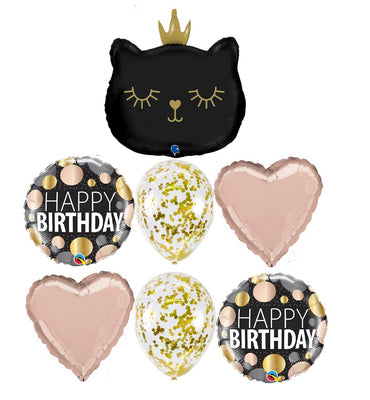 Princess Cat Birthday Black Dots Balloons Bouquet with Helium Weight
