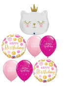 Princess Cat Birthday Dots Balloon Bouquet with Helium and Weight