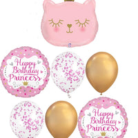 Princess Cat Birthday Balloon Bouquet with Helium and Weight