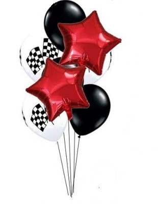 Race Checkered Flags Stars Balloons Bouquet of 7