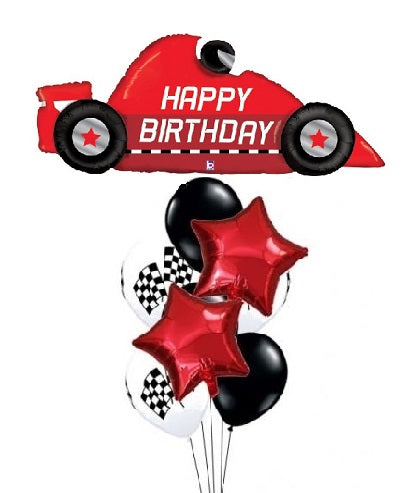 Race Car Birthday Balloon Bouquet with Helium and Weight