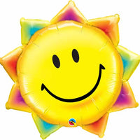 Rainbow Smiley Sun Foil Balloon with Helium and Weight