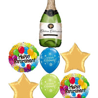 Retirement Champagne Bottle Stars Balloon Bouquet with Helium Weight