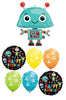 Outer Space Robot Birthday Balloon Bouquet with Helium and Weight