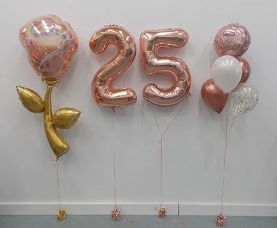 Rose Gold Flower Birthday Pick An Age Numbers Balloons Bouquet Package
