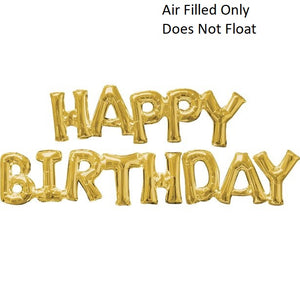 Happy Birthday Gold Letters Banner Balloons AIR FILLED ONLY