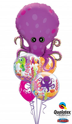 Sea Creatures Octopus Bubble Balloon Bouquet with Helium and Weight
