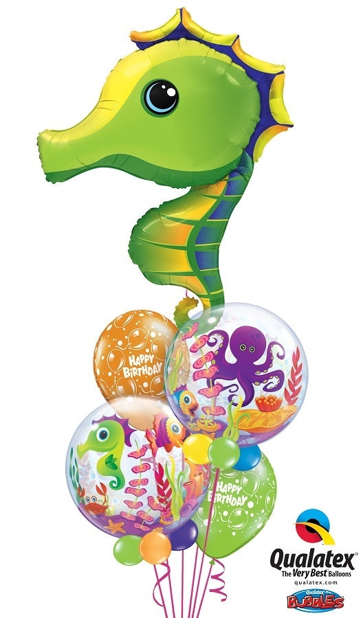 Sea Creatures Seahorse Bubble Birthday Balloon Bouquet