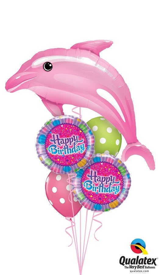 Dolphin Pink Dots Birthday Balloons Bouquet