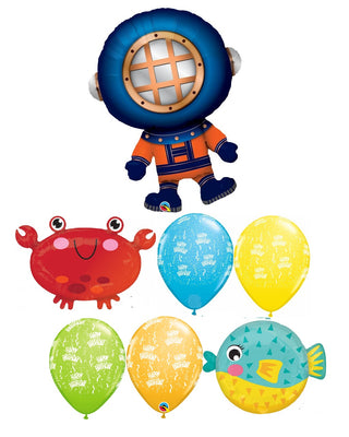 Sea Creatures Deep Sea Diver Happy Birthday Balloon Bouquet