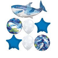 Blue Shark Happy Birthday Balloon Bouquet with Helium and Weight