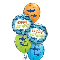 Shark Happy Birthday Balloon Bouquet of 7 with Helium and Weight