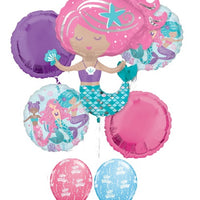 Shimmering Mermaid Birthday Balloon Bouquet with Helium and Weight
