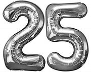 25th Anniversary Silver Number Balloons with Helium and Weight