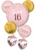 Sweet 16 Birthday Confetti Balloon Bouquet with Helium Weight