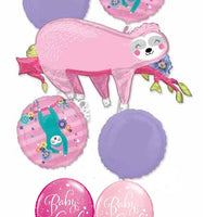 Pink Sloth Baby Girl Balloons Bouquet