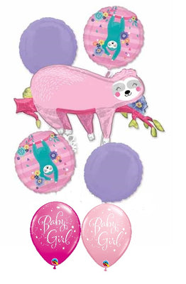 Pink Sloth Baby Girl Balloons Bouquet