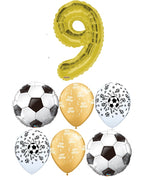 Soccer Ball Pick An Age Gold Number Birthday Balloon Bouquet