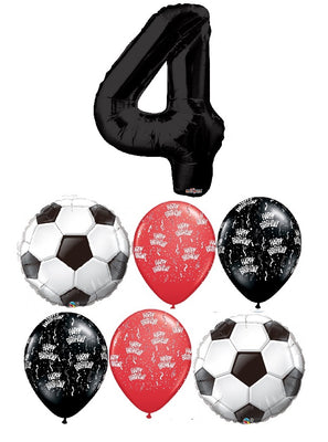 Soccer Balls Pick An Age Black Number Birthday Balloon Bouquet