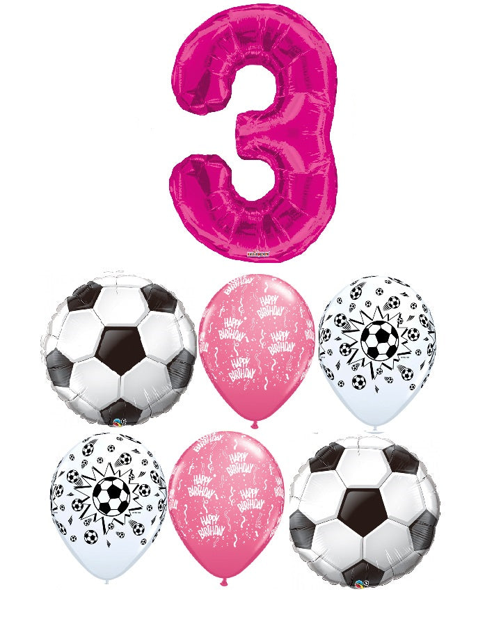 Soccer Balls Pick An Age Pink Number Birthday Balloon Bouquet