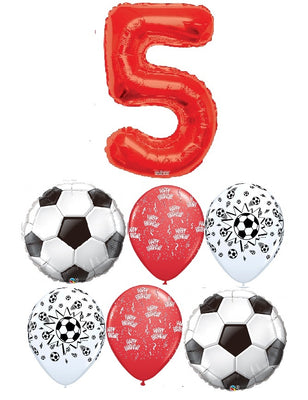 Soccer Balls Pick An Age Red Number Birthday Balloon Bouquet