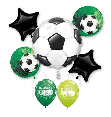 Soccer Ball Happy Birthday Balloon Bouquet with Helium and Weight