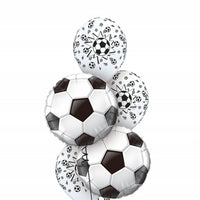 Soccer Balls Around Latex Foil Balloons Bouquet