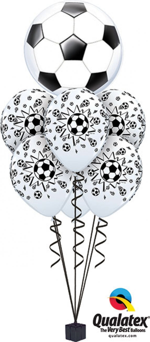 Soccer Ball Bubble Around Balloon Bouquet with Helium and Weight