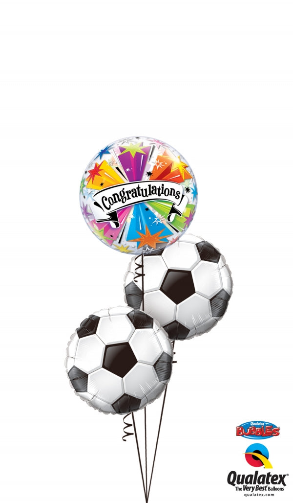Soccer Congratulations Bubble Balloon Bouquet with Helium and Weight