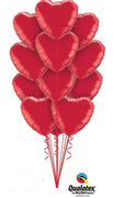 Solid Colour Red Hearts Foil Balloons Bouquet of 12