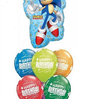 Sonic Hedgehog Stars Birthday Balloon Bouquet with Helium and Weight