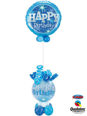 Birthday Blue Sparkle Bubble Curly Balloons Bouquet Stand Up