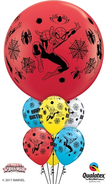 Jumbo Spider Man Happy Birthday Balloon Bouquet with Helium Weight