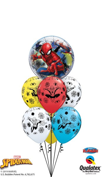 Spider Man Birthday Bubble Balloon Bouquet with Helium and Weight