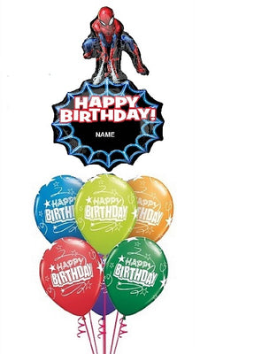 Spider Man Personalize Name Birthday Balloon Bouquet Helium and Weight