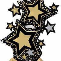59 inch Star Black and Gold Stars Cluster AirLoonz Balloon AIR FILLED ONLY