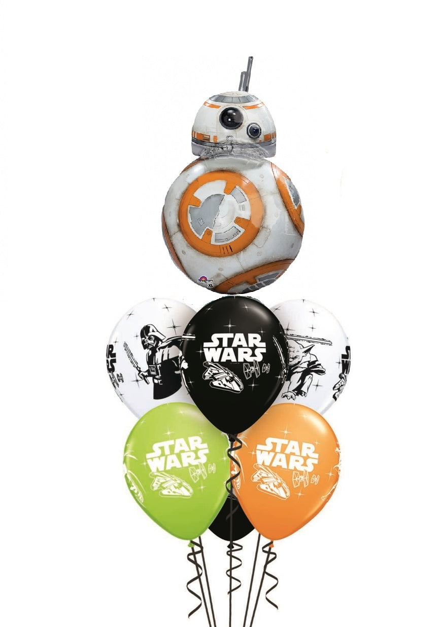 Star Wars BB8 Happy Birthday Balloon Bouquet with Helium and Weight